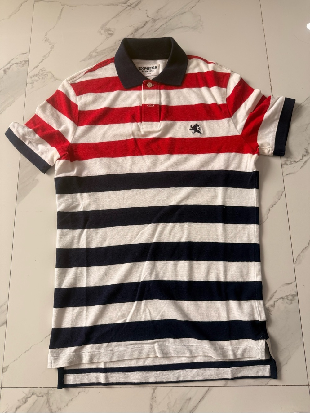 Express Men’s Red, White & Navy Striped Polo